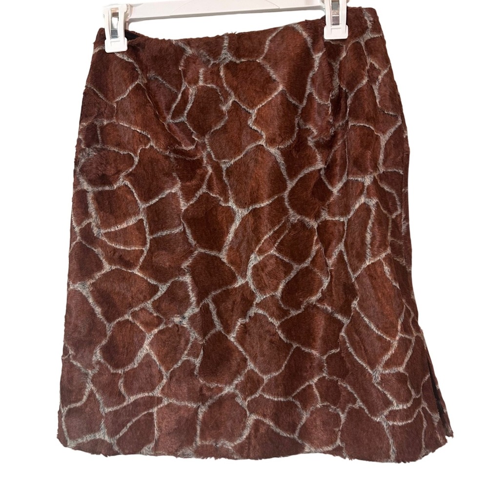 Juliana Collezione Giraffe Print Faux Fur Mini Skirt Brown Size 4 NWT